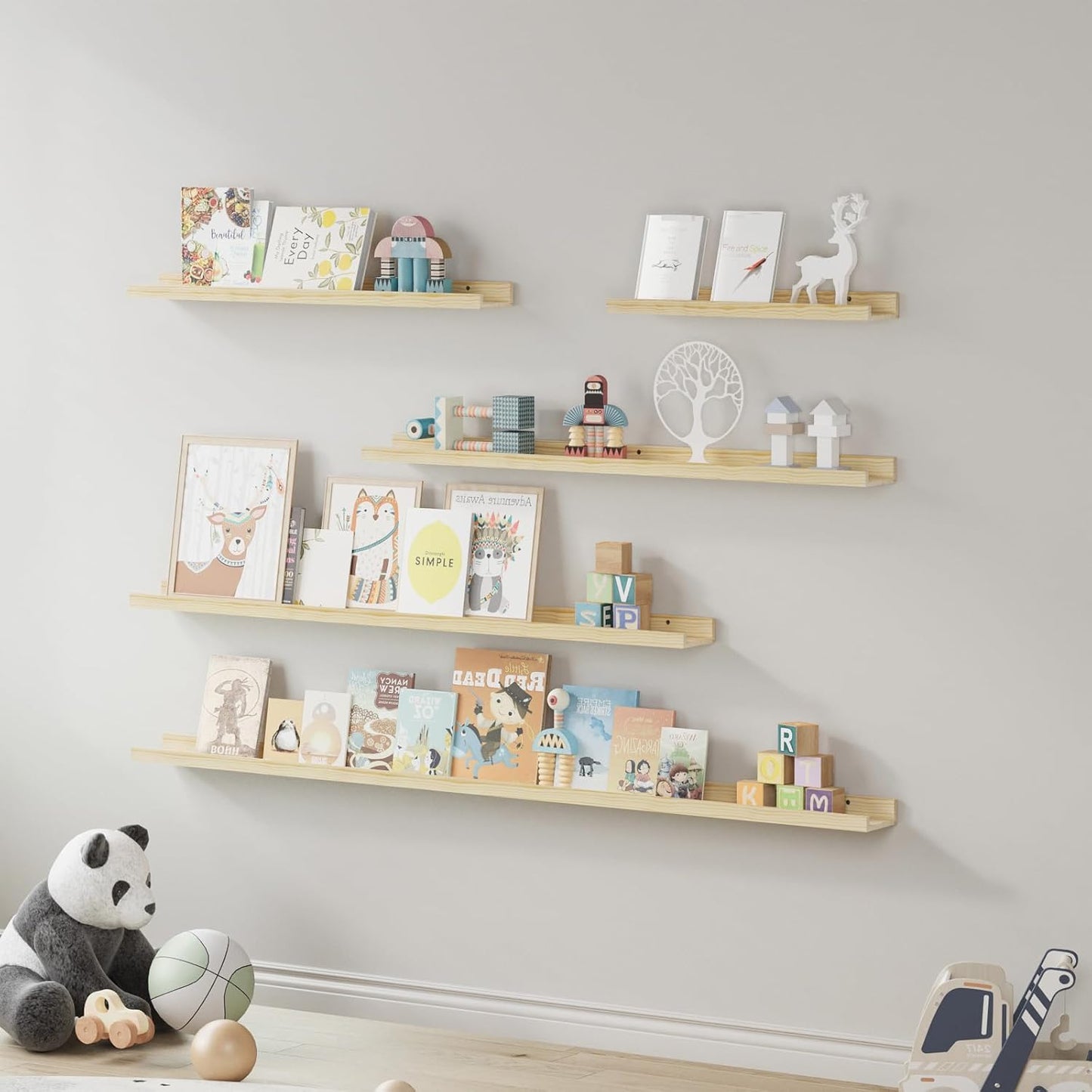 SAUMONIERES Picture Ledge Shelf Floating Book Shelves Set of 2 Wall Mounted Solid Wood for Bedroom Bathroom Living Room Kitchen, 36 Inch Natural