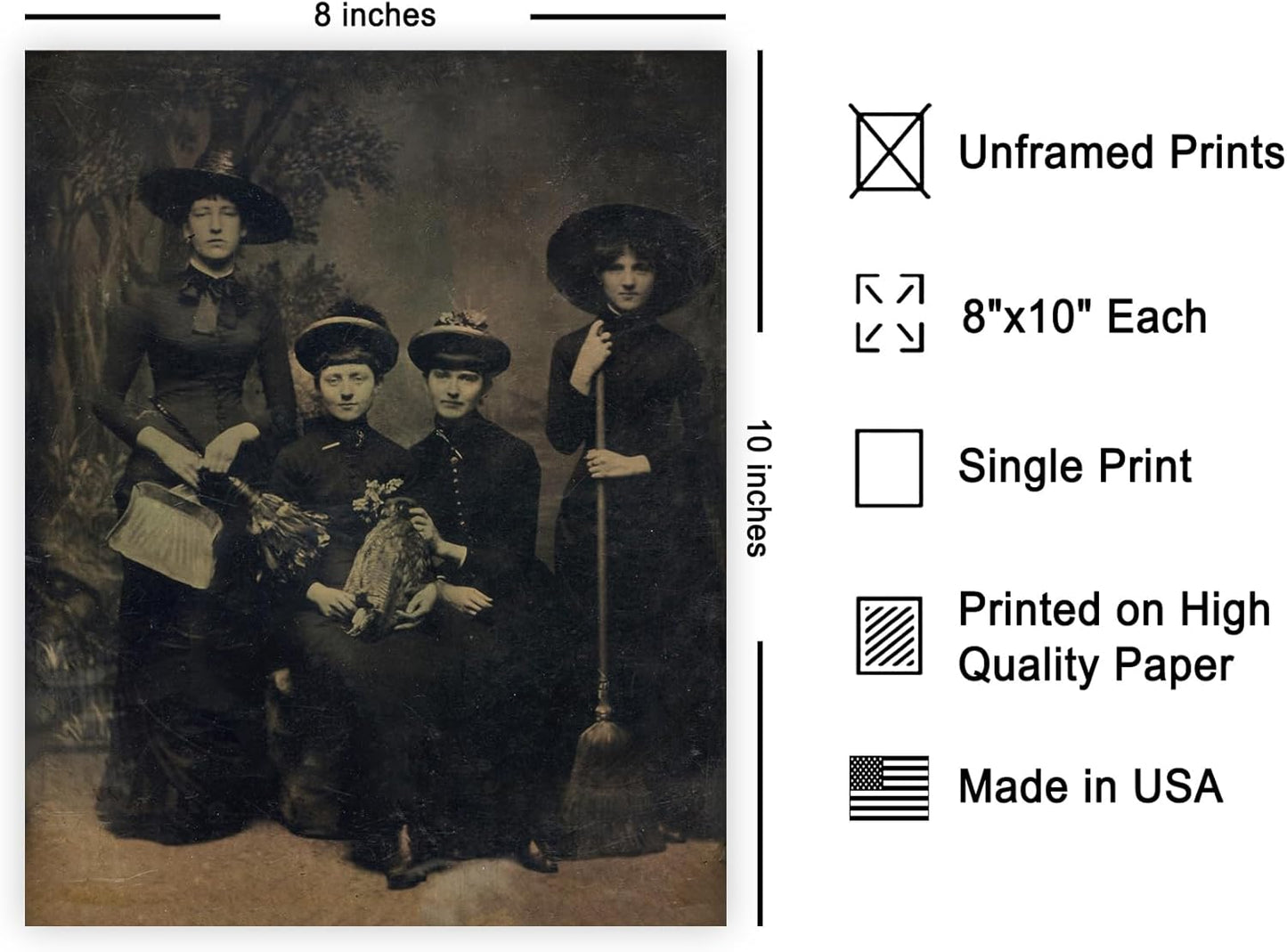 Poster Master Vintage Four Witches Coven Poster - Retro Witches Print - Witchcraft Art - Halloween Art - Gift for Men & Women - Gothic Decor for Living Room, Bedroom or Dorm - 8x10 UNFRAMED Wall Art