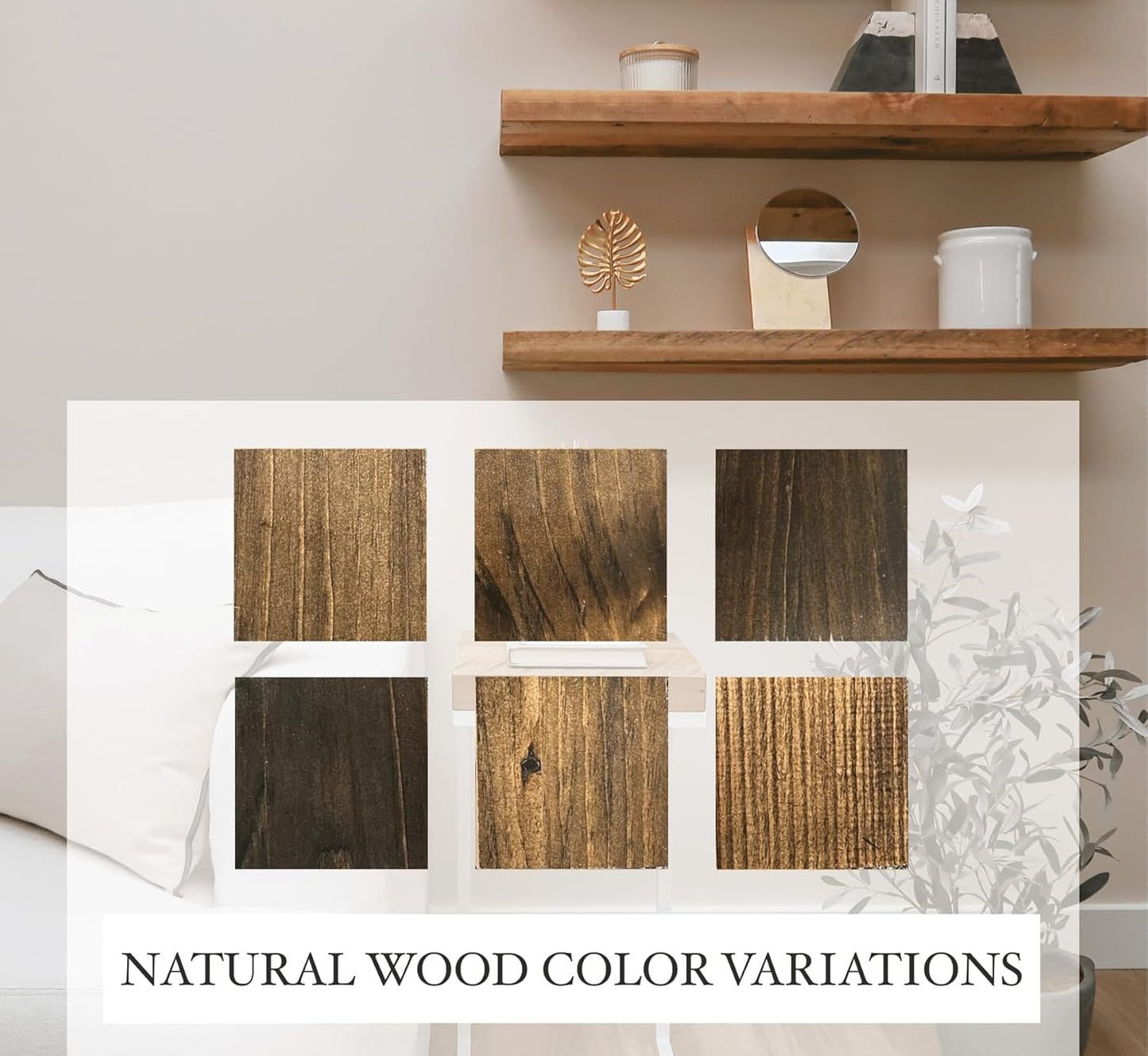 URBANDI, Rustic Floating Shelves, Set of 2, Hidden Bracket, Solid Wood, Heavy Duty, Wall Mounted Shelves, (Dark Brown, 48Wx8D)