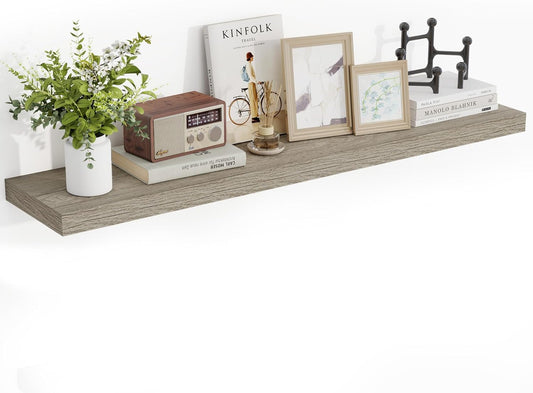 48 Inch Floating Shelves, 3D Textured Wood Grain, 48"x9.25"x1.5" Inch Deep Floating Shelves for Wall, Wooden Shelves for Bathroom, Bedroom, Living Room, Vintage Gray Oak