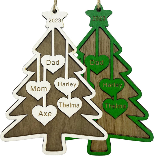 2025 Personalized Christmas Ornaments Family of 2/3/4/5/6/7/8,Custom Christmas Tree Ornaments Deorations with Names,Customized Xmas Ornament Tree Deorations,Personalized Wooden Ornament Gifts