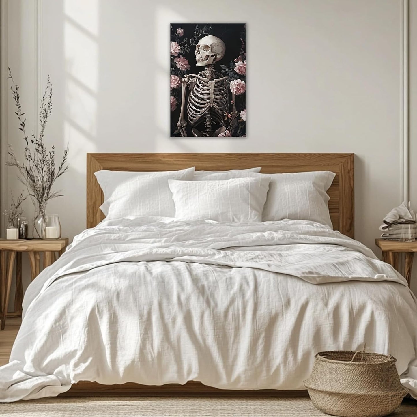 OAAPITI Skull Floral Wall Art Vintage Skeleton Portrait Canvas Print Dark Gothic Skull Art for Living Room Bedroom Home Wall Decor Ready to Hang(Artwork-10,20"x30")