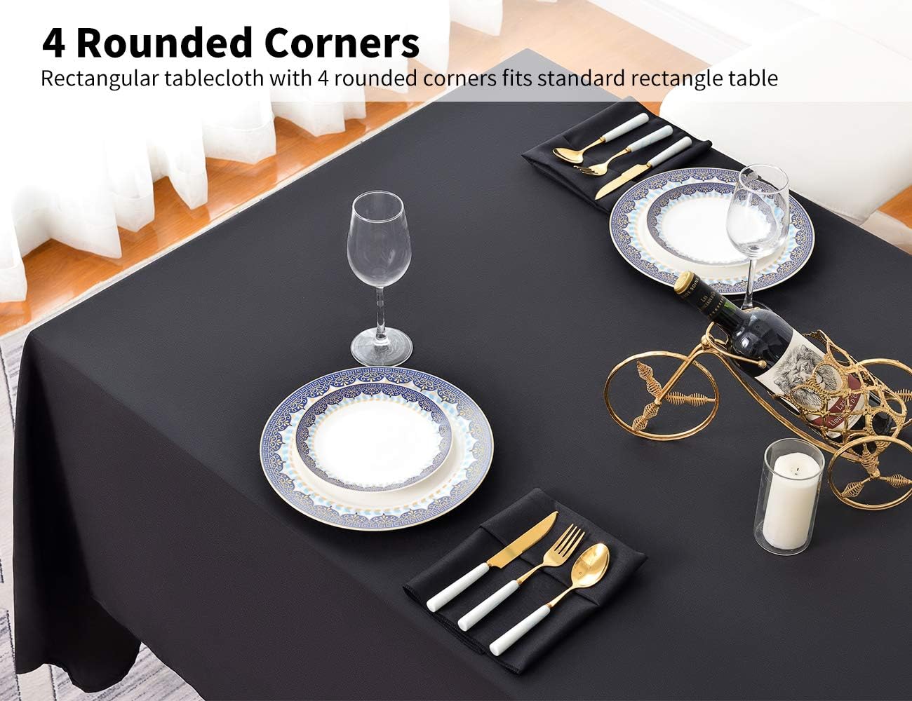 Surmente Black Tablecloth 90 x 132-inch Rectangular Polyester Table Cloth for Weddings, Banquets, or Restaurants