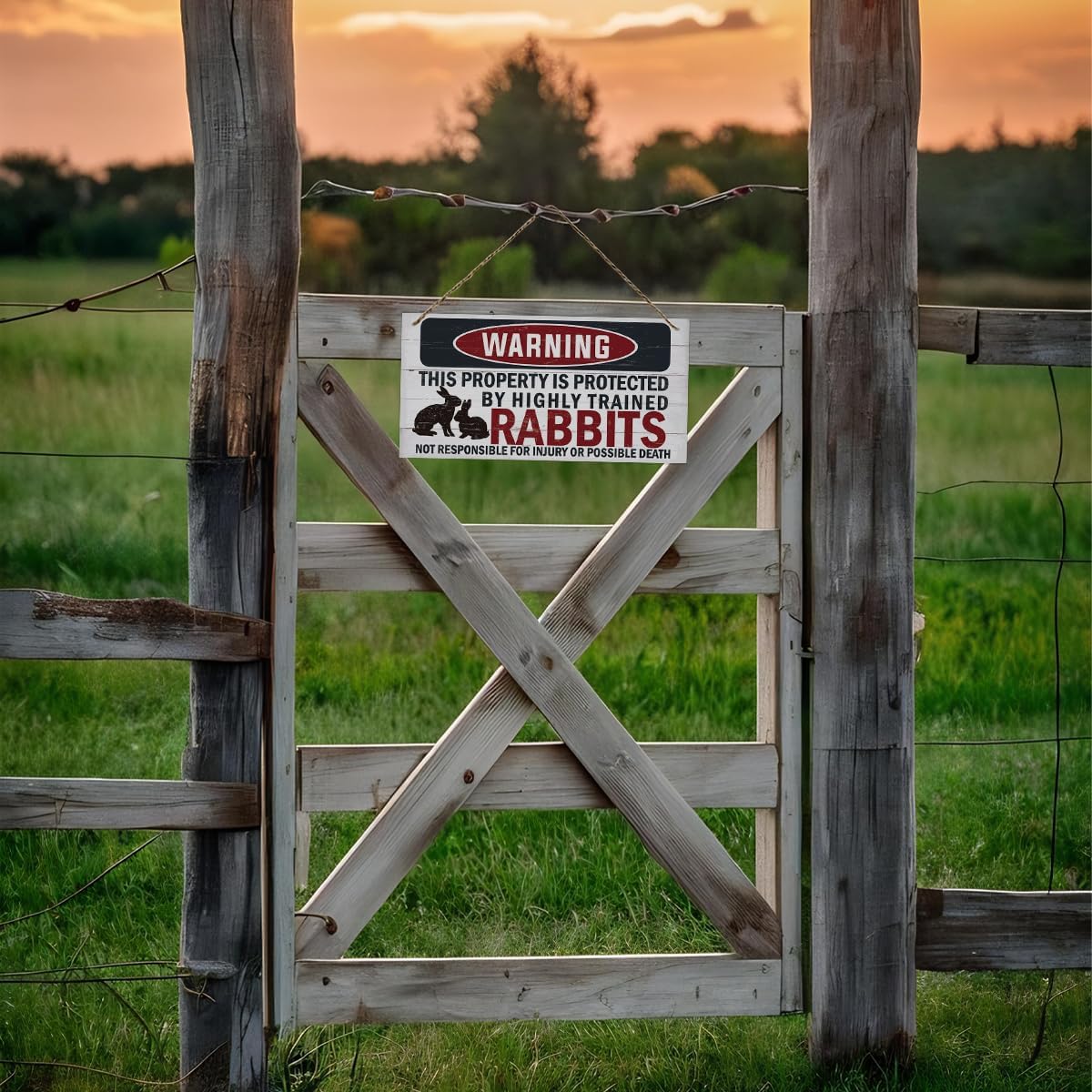 Funny Warning Signs, The Property is Protected By Highly Trained Rabbits Sign, Decorative Wood Hanging Wood Plaque, Rabbit Warning Decor Outdoor, Farm Decor, Rustic Home Decor for Front Door