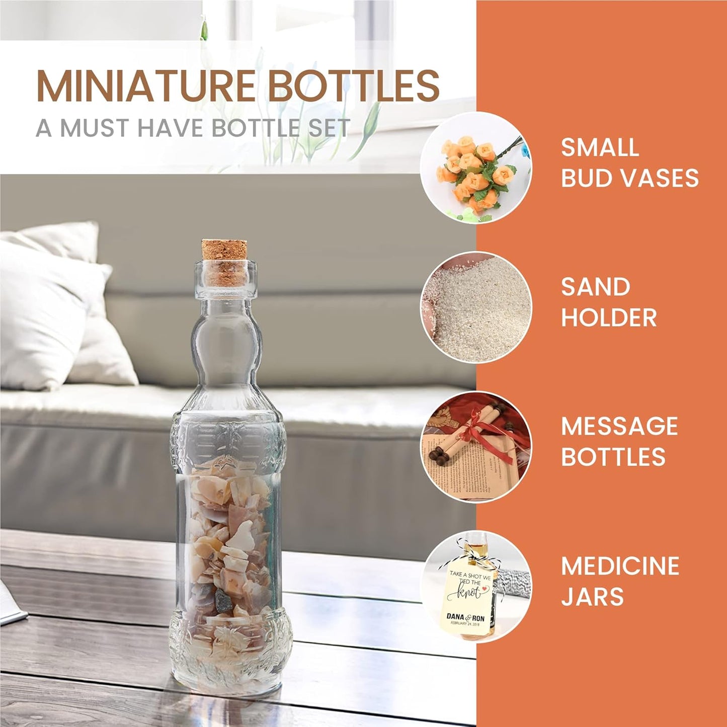 Small Mini Clear Vintage Glass Bottles with Corks, Mini Vases, Decorative, Potion, Assorted Design Set of 12 pcs, 4.6 Inch Tall (11.43cm), 1.4 Inch Wide (3.56cm)