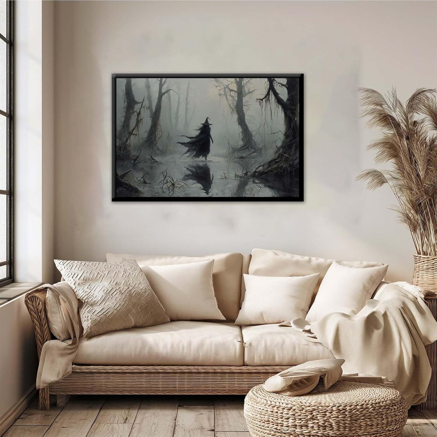 JFHCQJPK Vintage rustic swamp witch poster dark moody wall art gothic horror season halloween print for home decor retro dark moody painting20x30in Metal blackFramed
