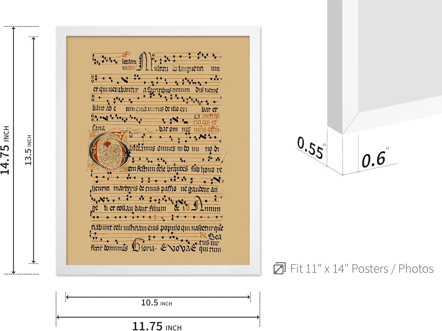 Poster Master Vintage Hymnal Poster - Retro Music Print - Gift for Artist, Friend - Graduale Aboense, Gregorian Chant Manuscript, Score - Wall Decor for Living Room, Bedroom, 11x14 White Framed