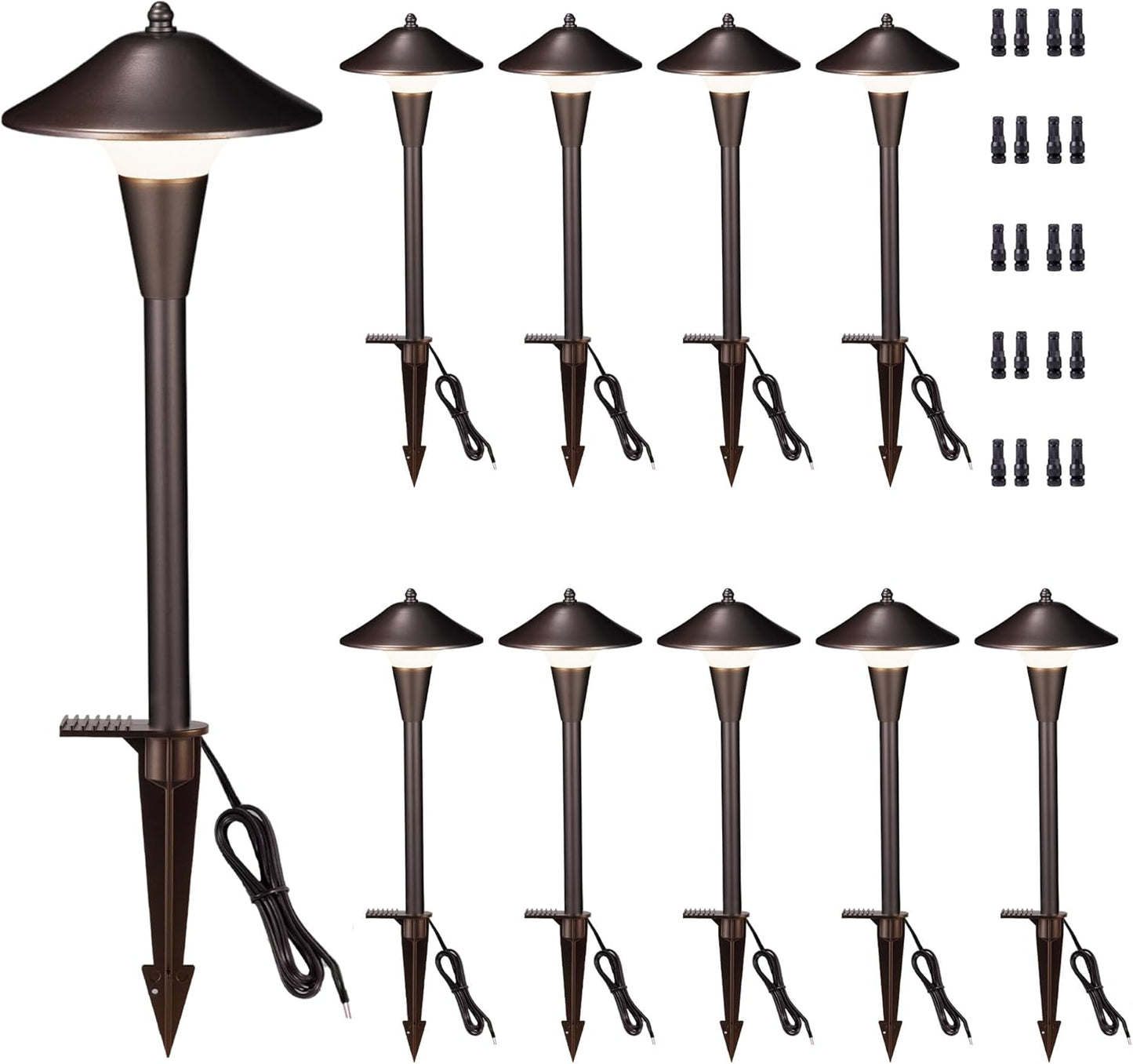 Outdoor Low Voltage Pathway Light - 5CCT Adjustable Walkway Lights LED, 12V Landscaping Pathlights, Mushroom Shape Driveway Lighting Waterproof IP65 ORB Aluminum for Sidewalk Lawn (10 Pack)