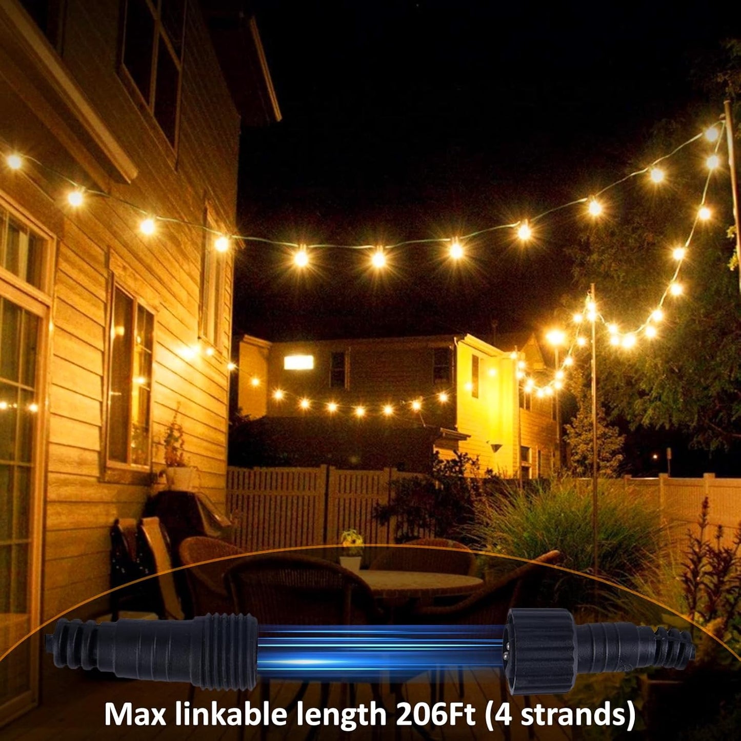 48Ft LED Outdoor String Lights with Dimmer, 15 Edison Bulbs Waterproof Patio String Lights with 4 Brightness Modes Remote Control (Included), Porch Backyard Bistro Decoration