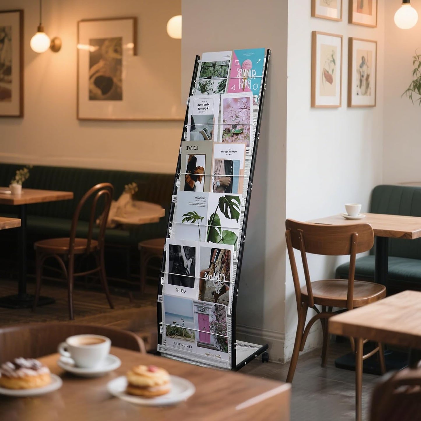 6-Tier Floor-Standing Magazine Rack with Wheels – Perfect Brochure Display Stand for Exhibitions, Offices, and Information Hubs