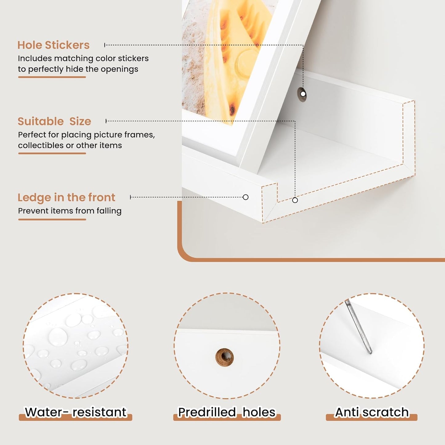 Fun Memories Picture Ledge Shelves Set of 2, 55 Inch Rustic Wall Mounted Floating Shelves with Lip for Home Storage and Décor in Bathroom, Kitchen, Nursery, Bedroom, Living Room, White