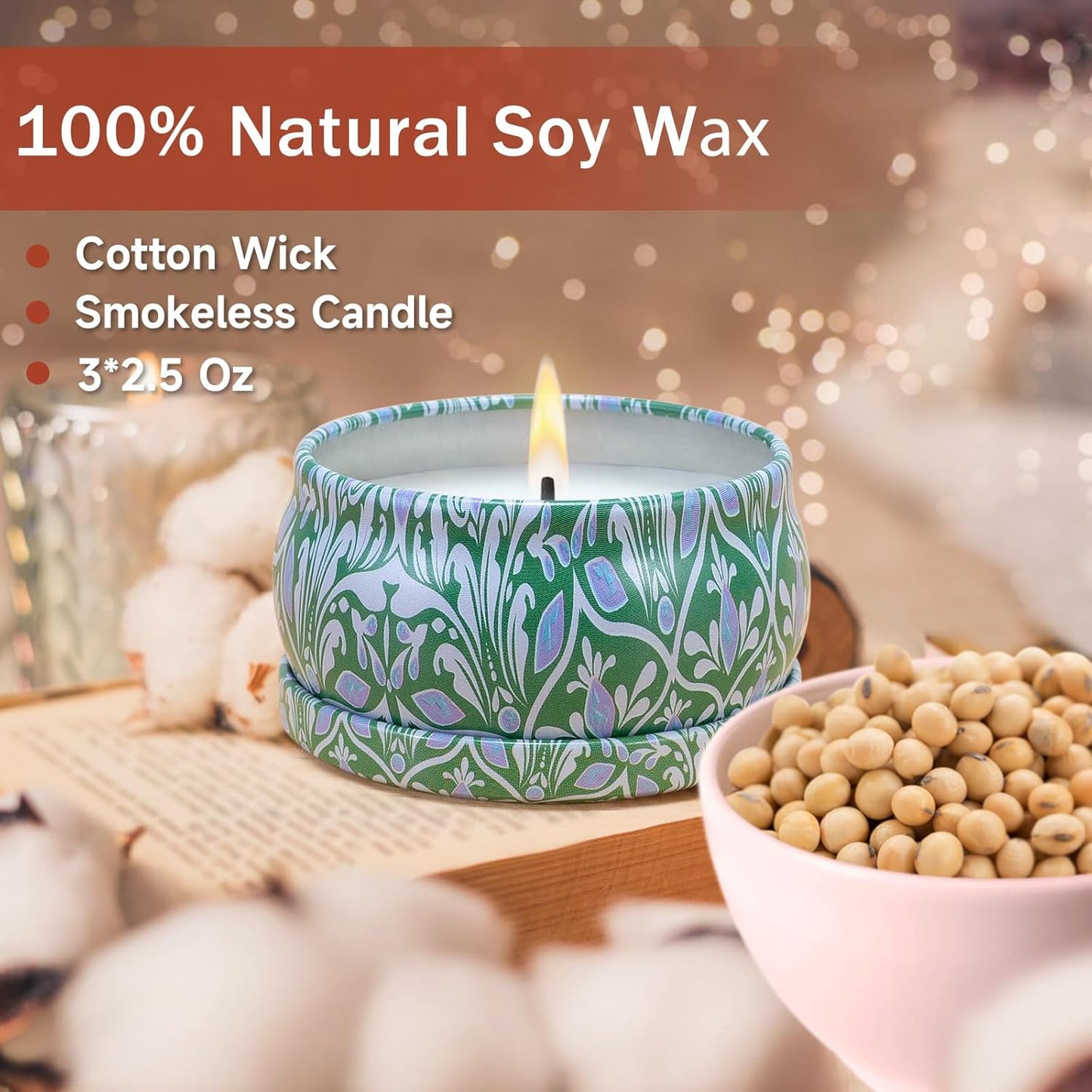 3 Pack Scented Candles Gifts for Women, 2.5 oz Aromatherapy Candles for Home Scented, Natural Soy Candles with Floral Scents, Portable Small Jar Candles Set Gifts for Birthday, Mother's Day