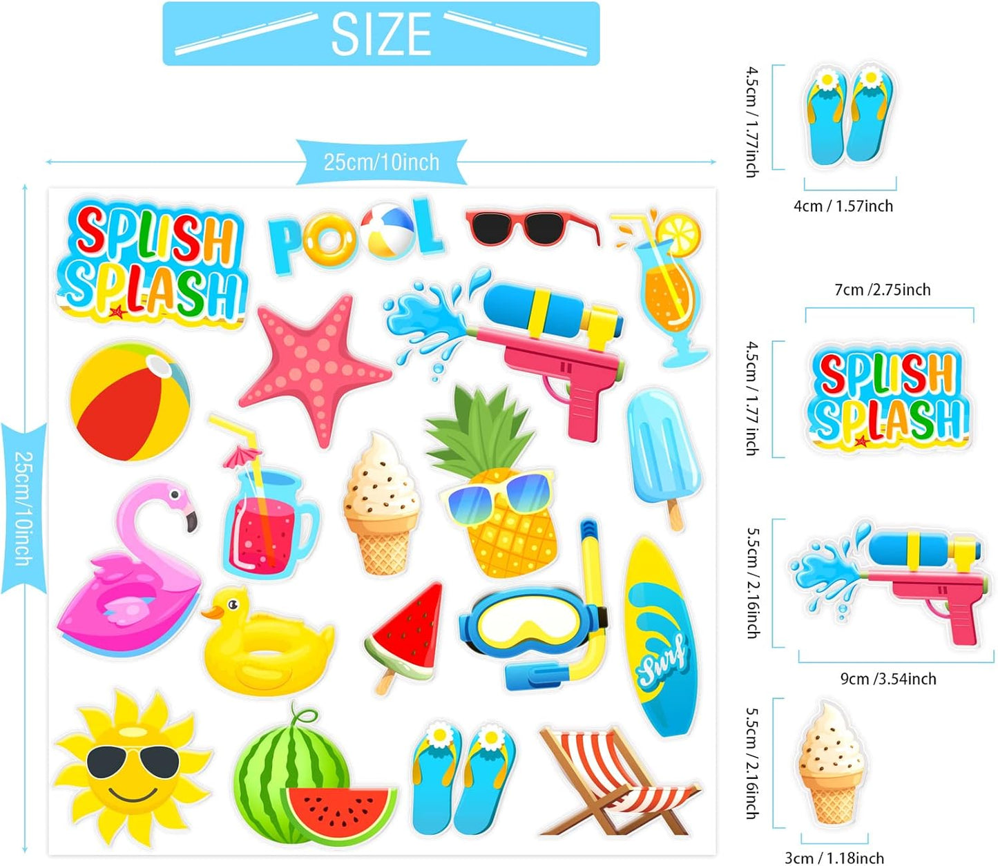 20 PCS Beach Ball Party Thick Gel Clings Summer Pool Window Gel Clings Decals Stickers for Kids Toddlers and Adults Home Airplane Classroom Nursery Summer Beach Holiday Party Supplies Decorations