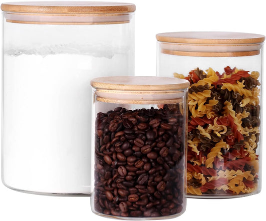 Glass Flour and Sugar Containers, Set of 3 Large Glass Flour Canister with Airtight Lids, Pantry Storage Containers for Suger, Rice, Salt (100 OZ/54 OZ/27 OZ)