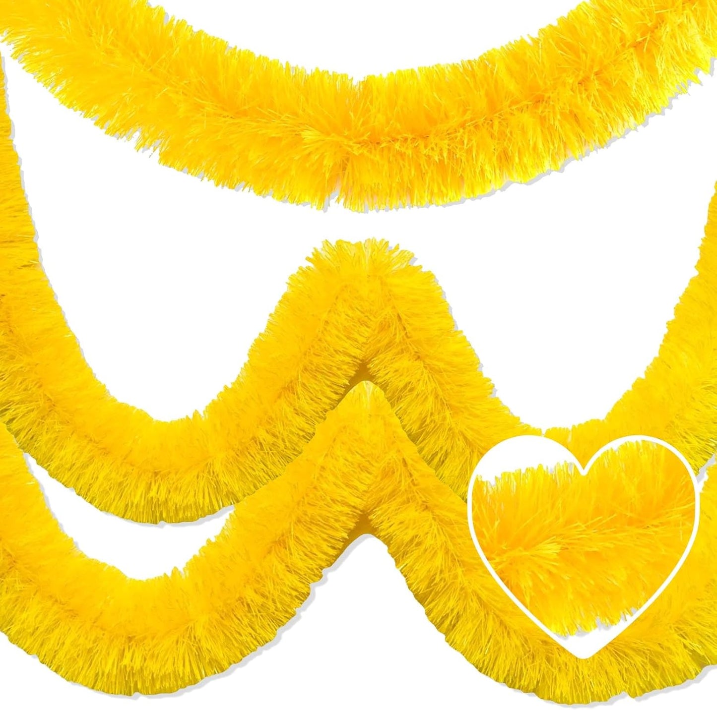 Macaron Metallic Twist Tinsel Garland - 50ft Wall Hanging Backdrop for Christmas, New Year & Valentine's Day Parties (Yellow, 2in x 50ft)