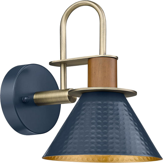 Modern Wall Sconces, HWH Industrial Sconce Wall Lighting Indoor Wall Lamp, Gooseneck 1-Light Barn Vanity Light for Kitchen Bedroom, Hammered Metal Shade, Navy Blue Finish, 5HZG74B-L BL+BG