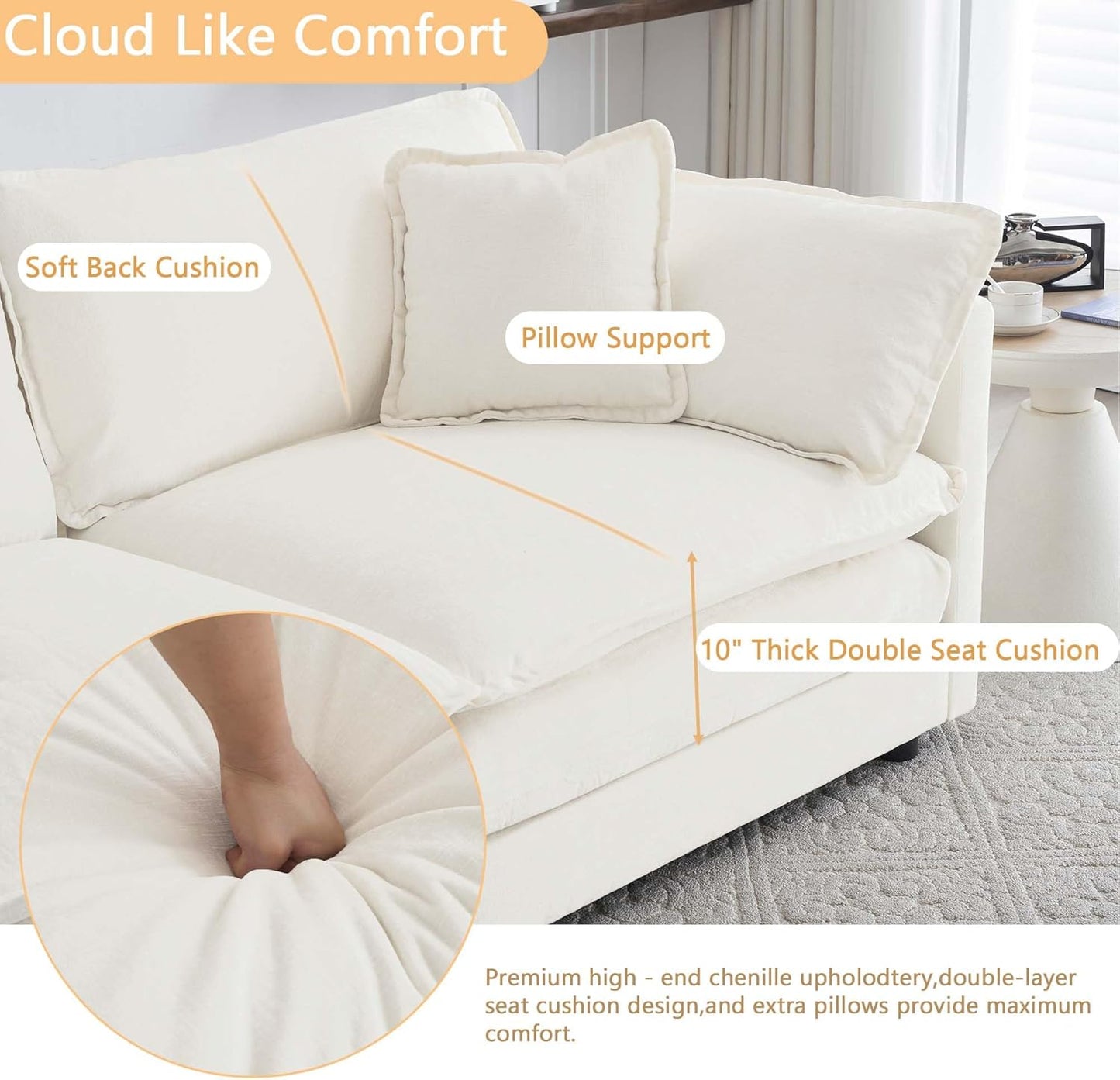 Sectional Sofa 4 Seater with Movable 2 Ottomans,Oversized Modular Couch Deep Seat (Beige, 146.5 inch-U)