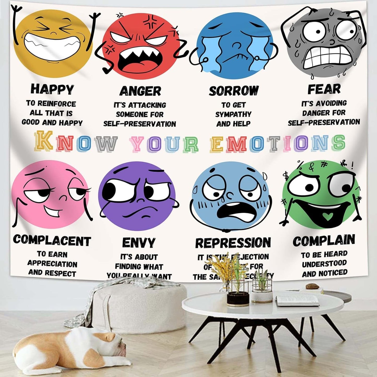 dueeia Mental Health Therapy Tapestry Wall Hanging Counseling Office Classroom Inspirational Motivational Tapestries for School Bedroom Living Room Wall Decor (59.1"x51.2")