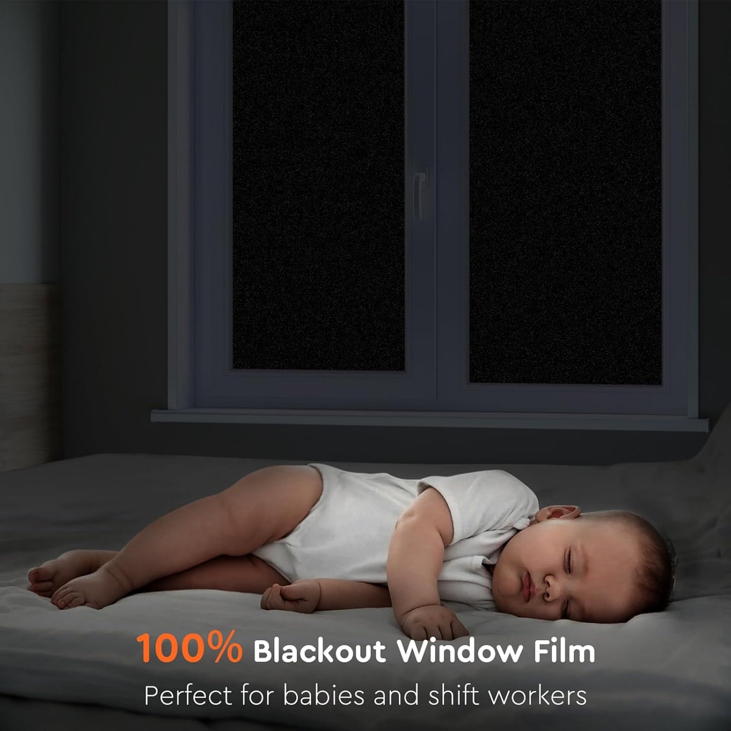 Kromapolis Blackout Window Privacy Film Total Light Blocking Room Darkening Window Covering, Removable Static Cling Frosted Glass Tint, Non-Adhesive, Black 35.4'' x 118.1''