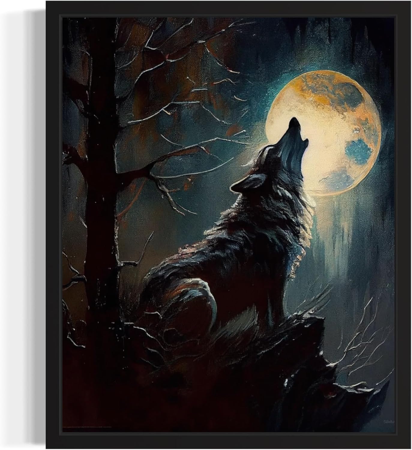 Wolf howling Poster Art Print, Halloween Scary Vintage Wall Art Academia Spooky Painting Decoration for Horror Prints, Gothic Posters Bedroom Decor 89 (Wolf howling, 11 x 14 inches, Unframed)