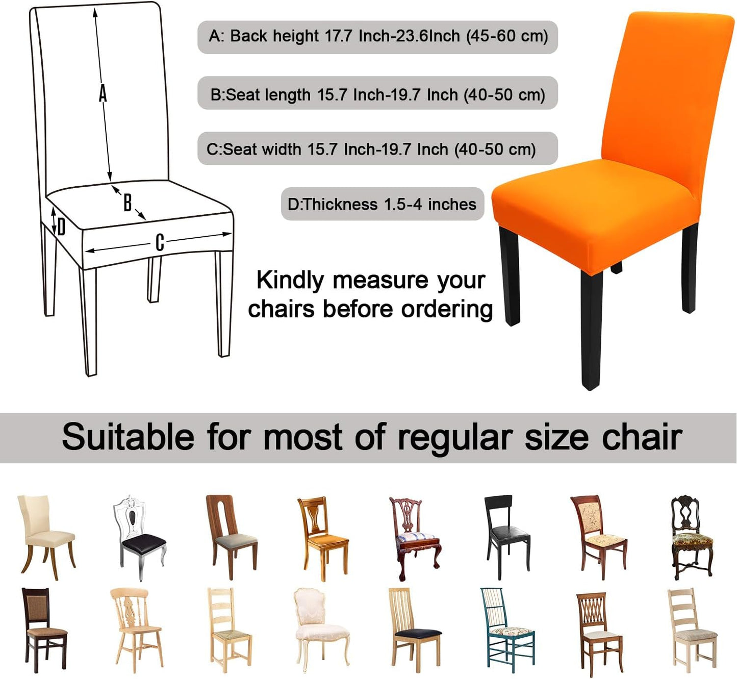 JQinHome Dining Chair Slipcover, High Stretch Removable Washable Chair Seat Protector Cover Set of 6,Chair Covers for Halloween Dining Room, Kitchen,Home Party,Wedding Ceremony(Orange, 6PC)