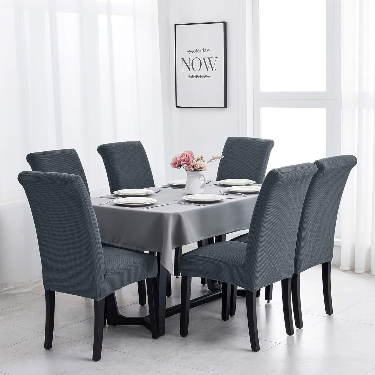 Joccun Chair Covers for Dining Room Set of 4, Dining Chair Slipcovers Stretch Dining Room Chair Covers Seat Protector,Washable Parsons Chair Cover for Home,Hotel,Banquet(Gray,4 Pack)