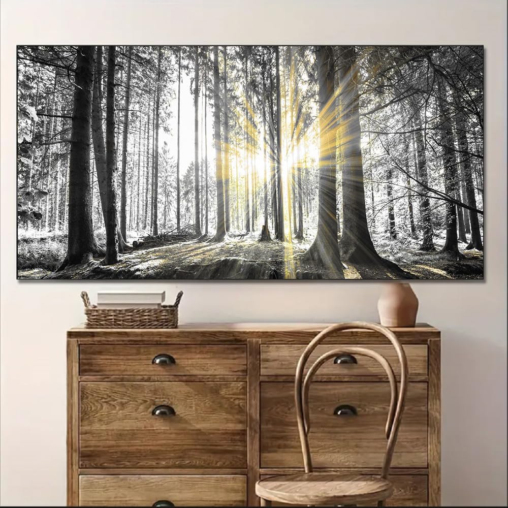 Yxbhhym-Black and White Forest Wall Art Prints Sunset Landscape Canvas Picture for Living Room Wall Art Trees Artwork for Wall Nature Scenery Poster Painting Bedroom Wall Decor Home Office Wall Décor