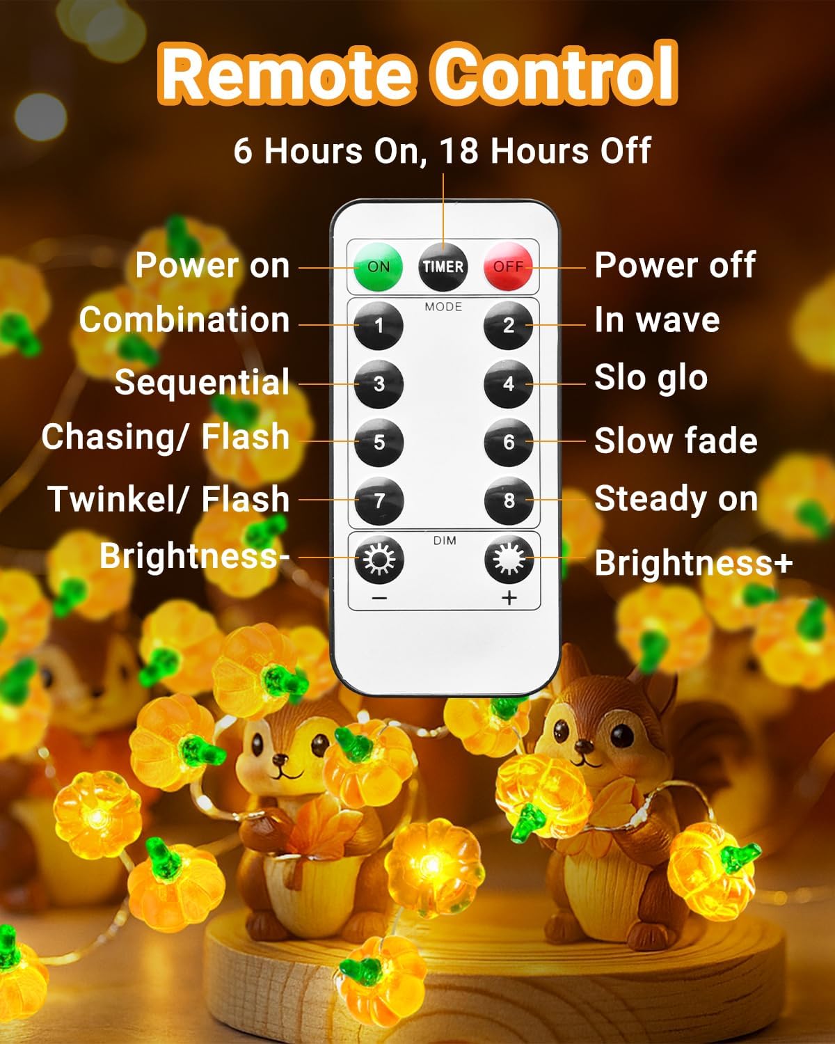 btfarm Fall Decorations 50 LED 16.4 FT Thanksgiving 3D Pumpkin Fairy String Lights Battery Operated with Remote Timer, 8 Modes Waterproof Fall Decor for Home Autumn Harvest Halloween Party