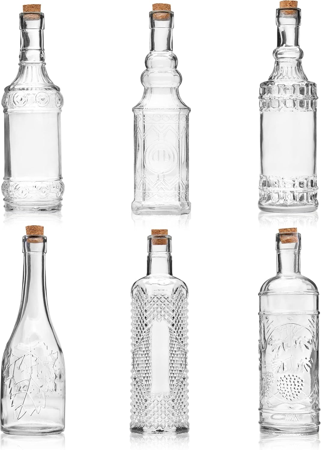Assorted Clear Glass Bottles with Corks, 6 Pack, 2.5in X 9in, 16oz