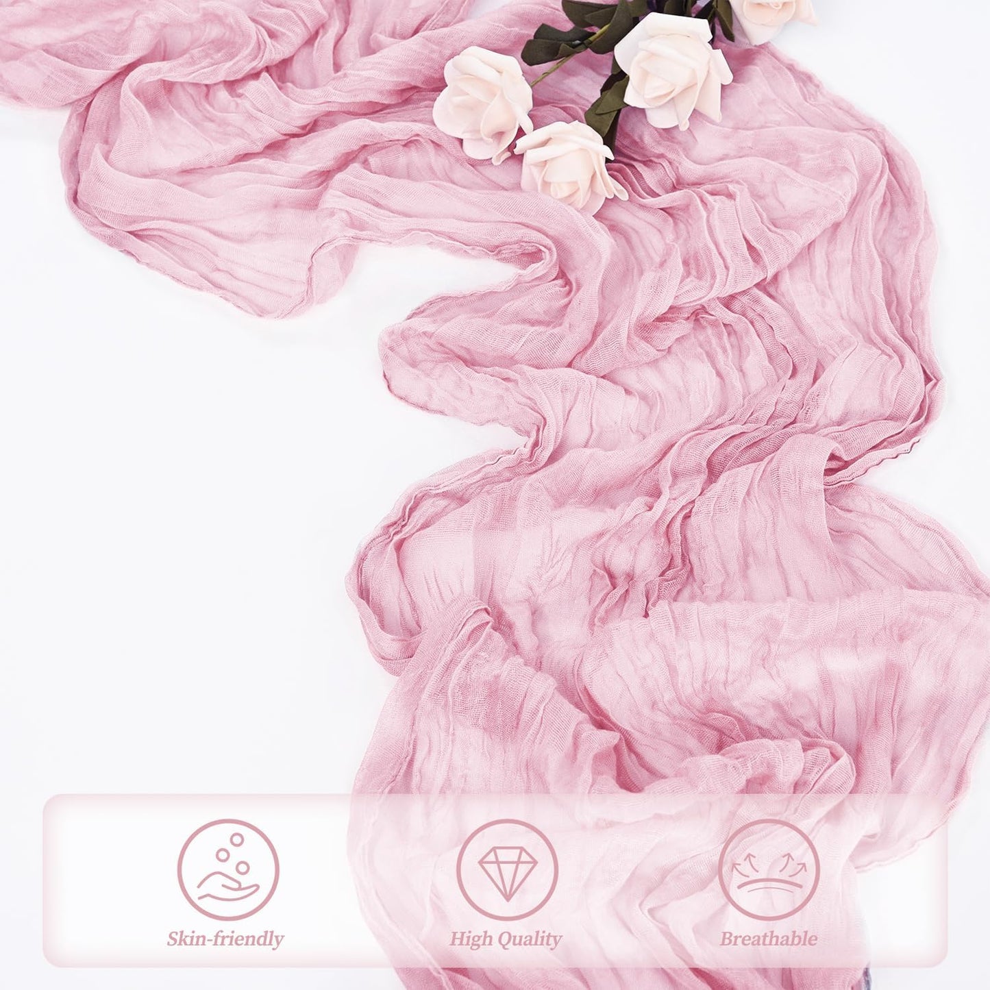 Light Pink Cheesecloth Table Runner 20 Pack 10FT Rustic Gauze Fabric Cheese Cloth Table Runner for Wedding 20 x 120 Inch Long Bridal Baby Shower Table Decorations Boho Sheer Birthday Party Table Decor