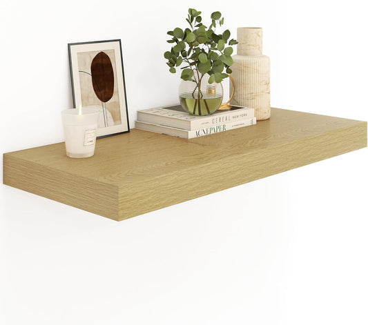 Heimlove Bathroom 12'' Deep Floating Shelves for Wall - Shelf Over Toilet Wall Mounted Farmhouse 24 inches,Rustic Wood Wall Shelves Decor & Storage Set of 1 Oak