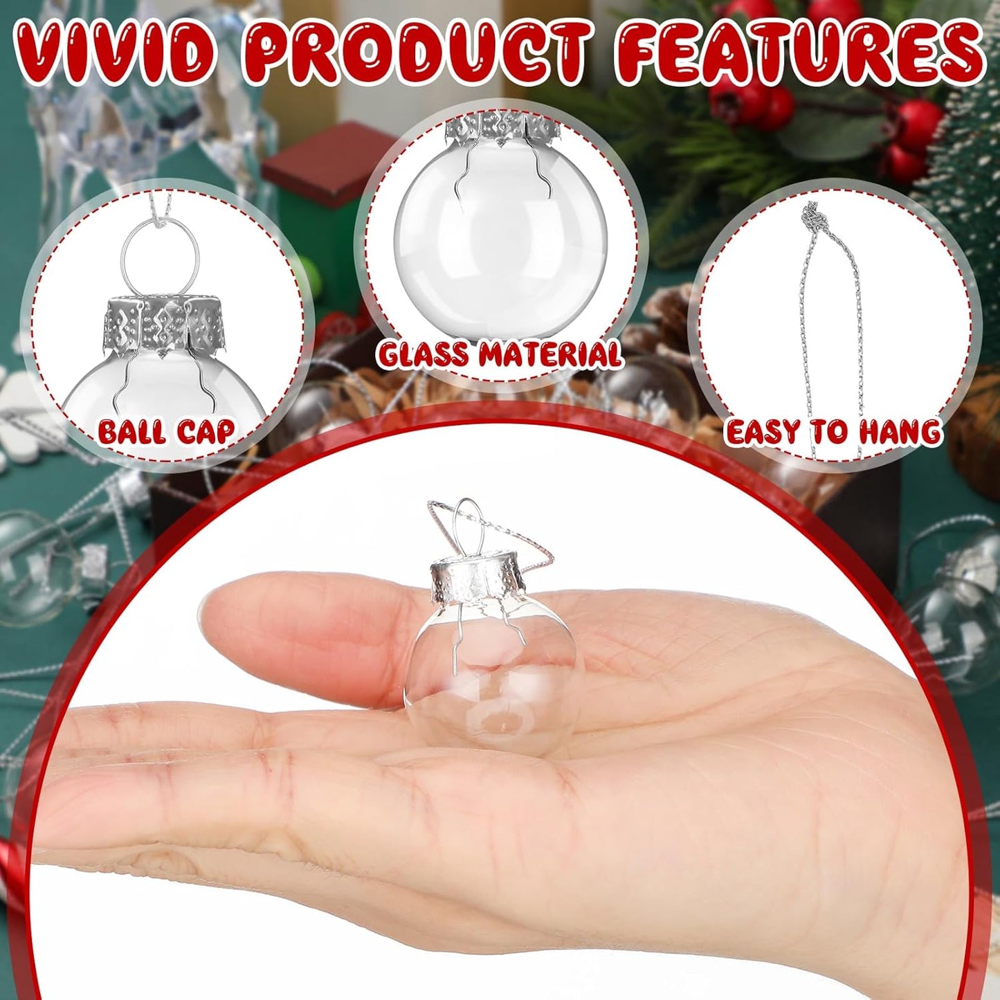 Tioncy 32 Pcs 1 Inch Mini Glass Christmas Ornaments Balls Shiny Christmas Balls Tiny Tree Hanging Decoration Small Colorful Ball Pendant for Xmas Party Supplies(Transparent)