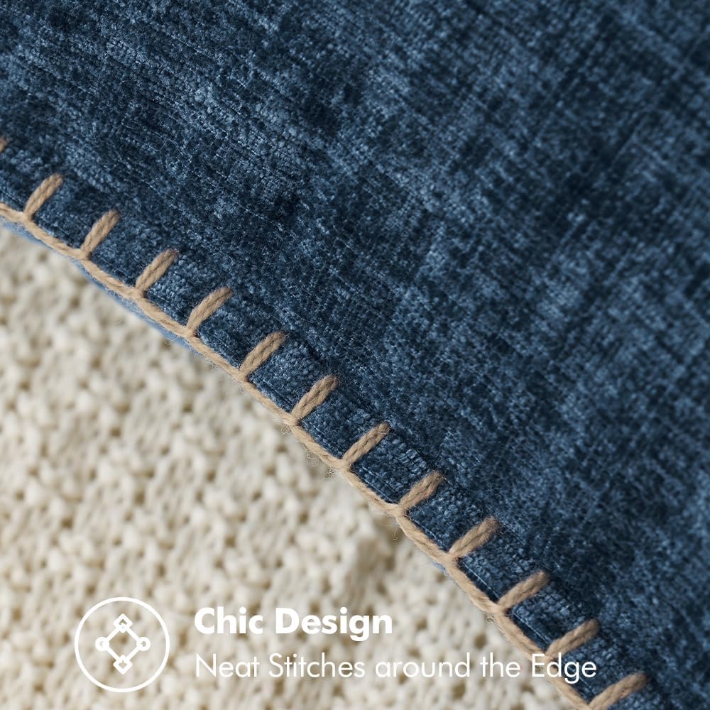 MIULEE Pack of 2 Couch Throw Pillow Covers 12x20 Inch Navy Blue Farmhouse Decorative Pillow Covers with Stitched Edge Soft Chenille Solid Dyed Spring Pillow Covers for Sofa Bed Living Room