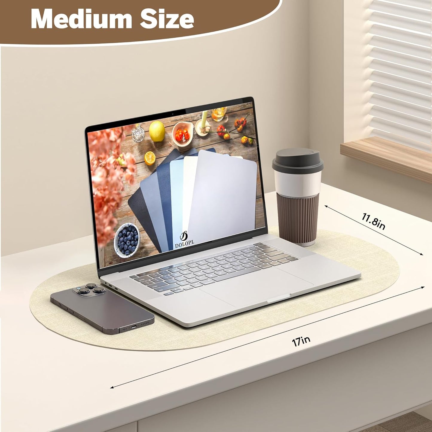 DOLOPL Placemats Set of 6, Oval Reversible Wipeable & Heat Resistant Place Mats, Modern Faux Leather Table Mats for Kitchen, Neutral Tablemats for Dining Table Decor, Wedding, Party(Beige)