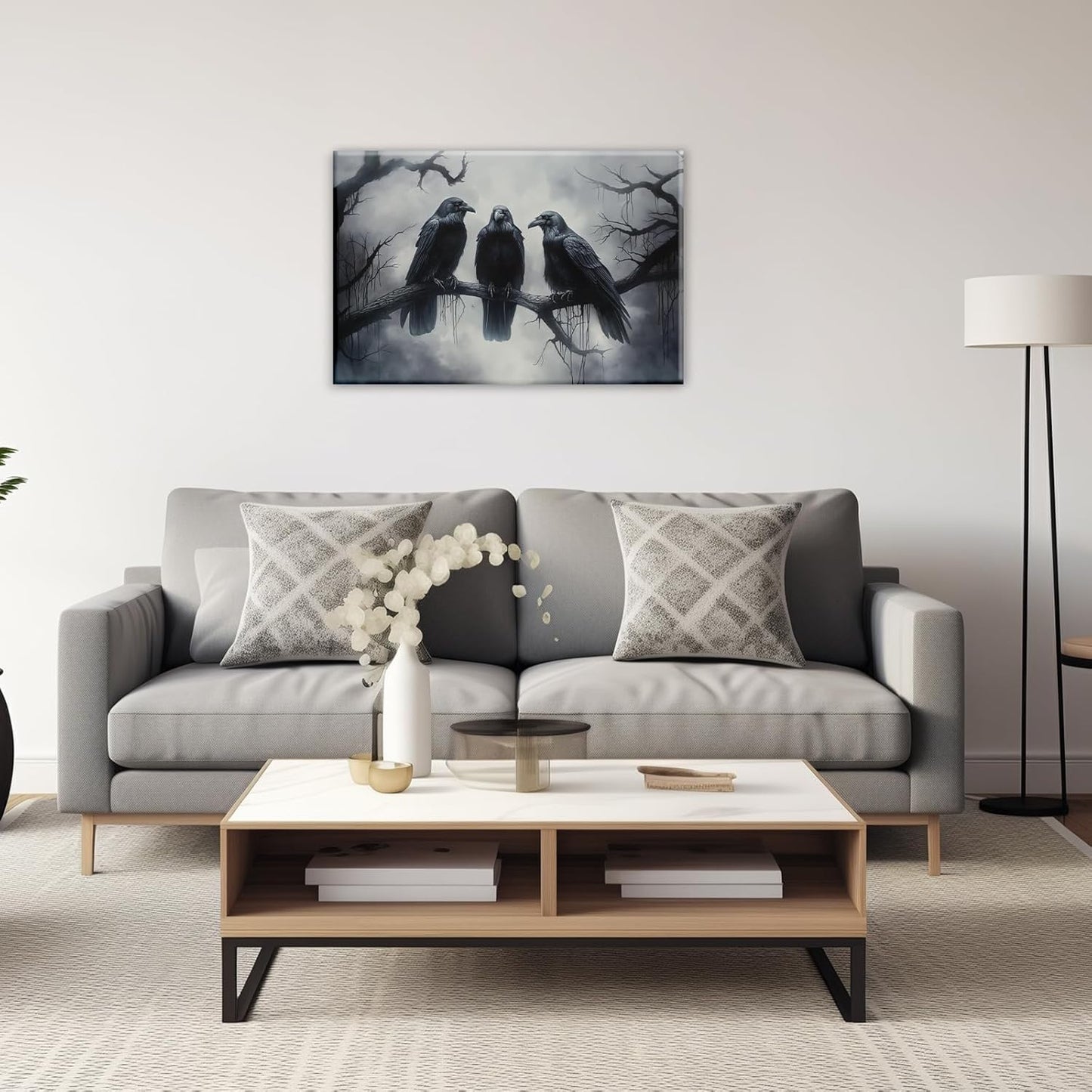 OAAPITI Halloween Wall Art Black Raven Art Poster Night Forest Landscape Pictures Print Scary Weird Black Crow Living Room Home Bedroom Decor(Artwork-5,28"x42")