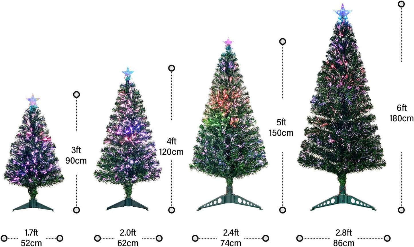 3FT Fiber Optic Green Christmas Tree Artificial Tree with Stand,Pre-lit Full Xmas Tree with Top Star Perfect for Indoor Holiday Decoration