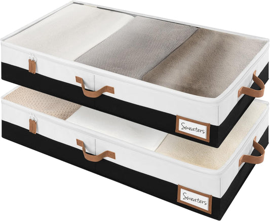 StorageWorks Large Under Bed Storage Containers with Handles and Label Holder, 2 Pack Ultra-thick Fabric Underbed Bins, Closet Organizer for Clothes, Blankets, Sweater