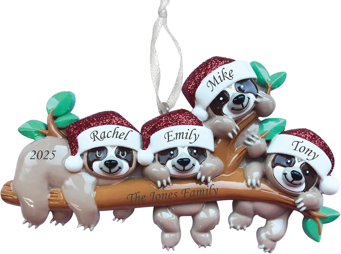 2025 Family Christmas Ornament – Personalized Ornament for Families – Custom Sloth Family Ornament – Holiday Tree Decoration Keepsake Gift (Family of 4)