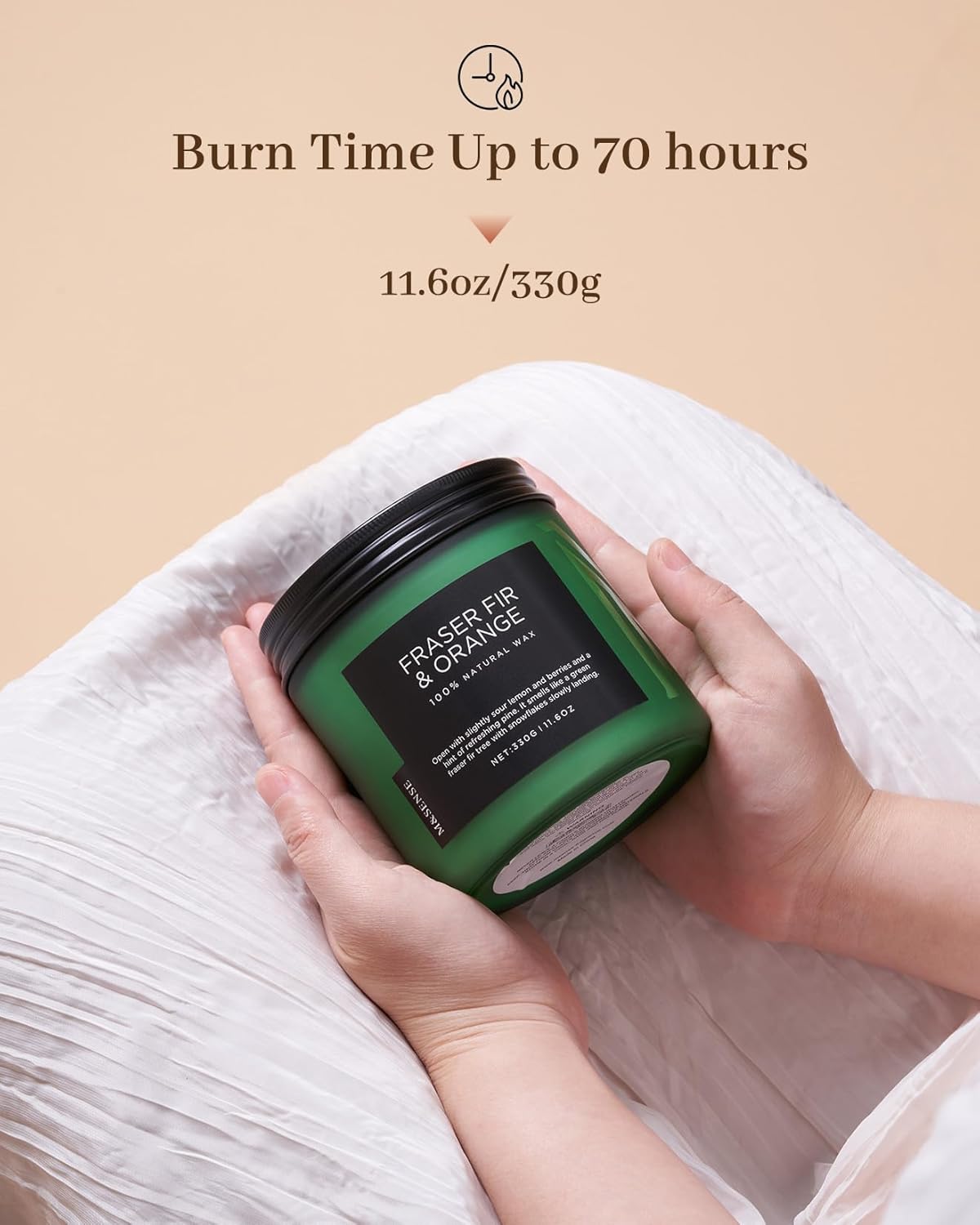 M&SENSE Fir & Orange Scented Candle, 11.6oz Soy Wax Non Toxic for Home Up to 70 Hours, 2 Cotton Wick Christmas Tree Scent Holiday Aromatherapy Candle for Relaxation