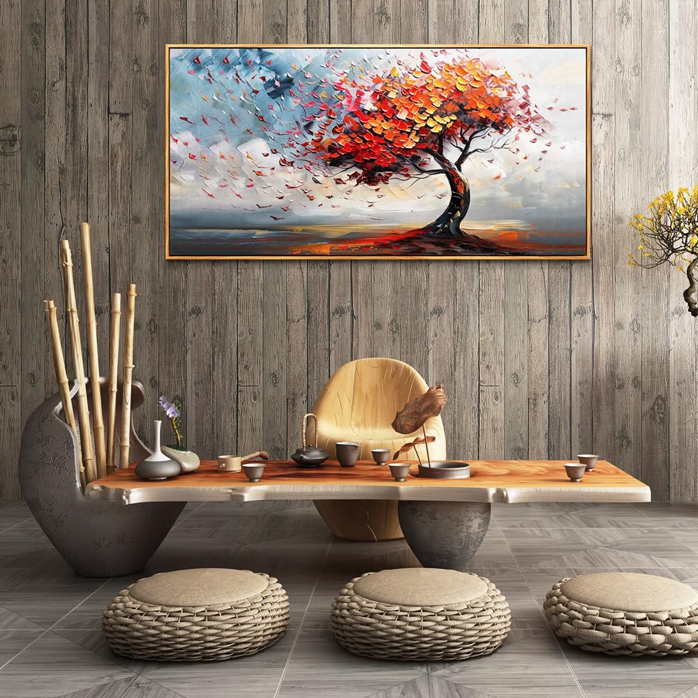 hyidecorart Wood Framed Prints Textured Pictures Large Abstract Wall Decor For Living Room Canvas Wall Art For Office Bedroom Decor Tree Panoramic Landscape Wall Painting Artwork Modern Hotel Mural