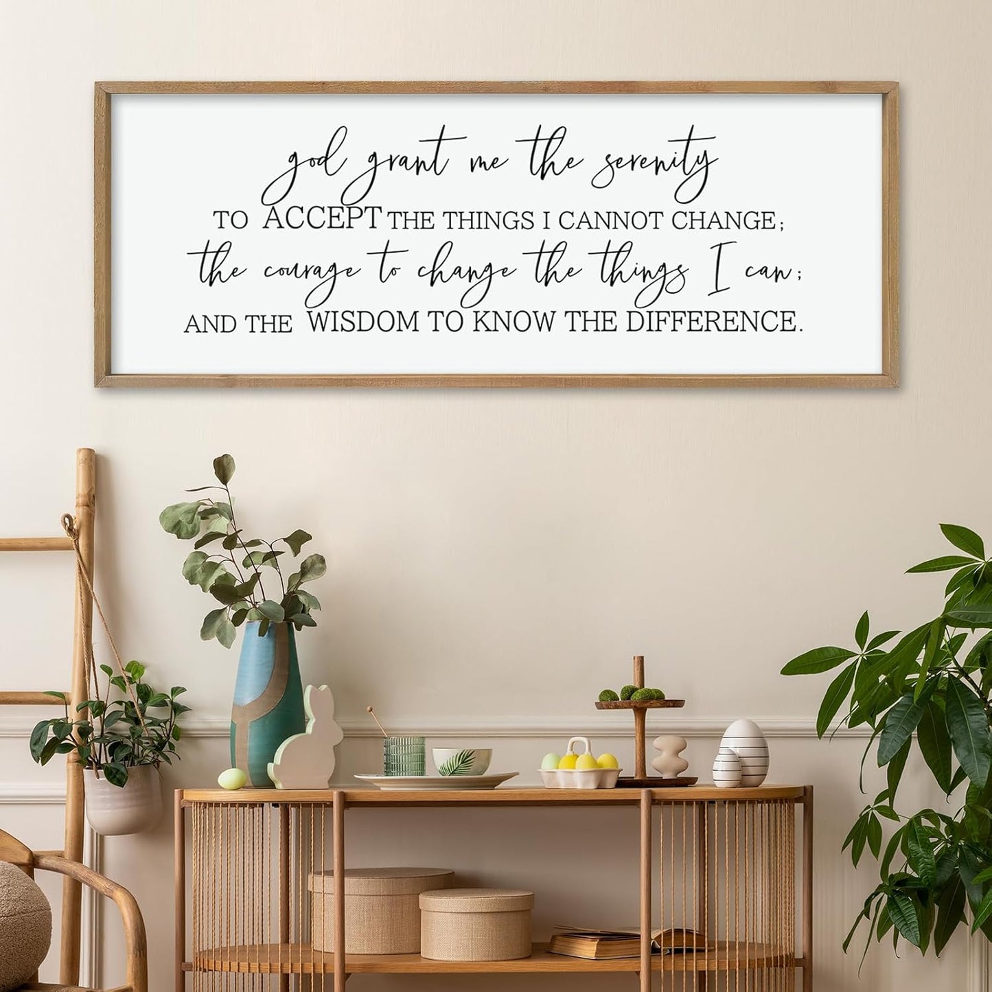 LuZhiQiang God Grant Me Prayer Wall Decor Art 40"×15" Serenity Prayer Bible Verse Sign Scripture Large Wood Framed Wall Hanging (Wood)