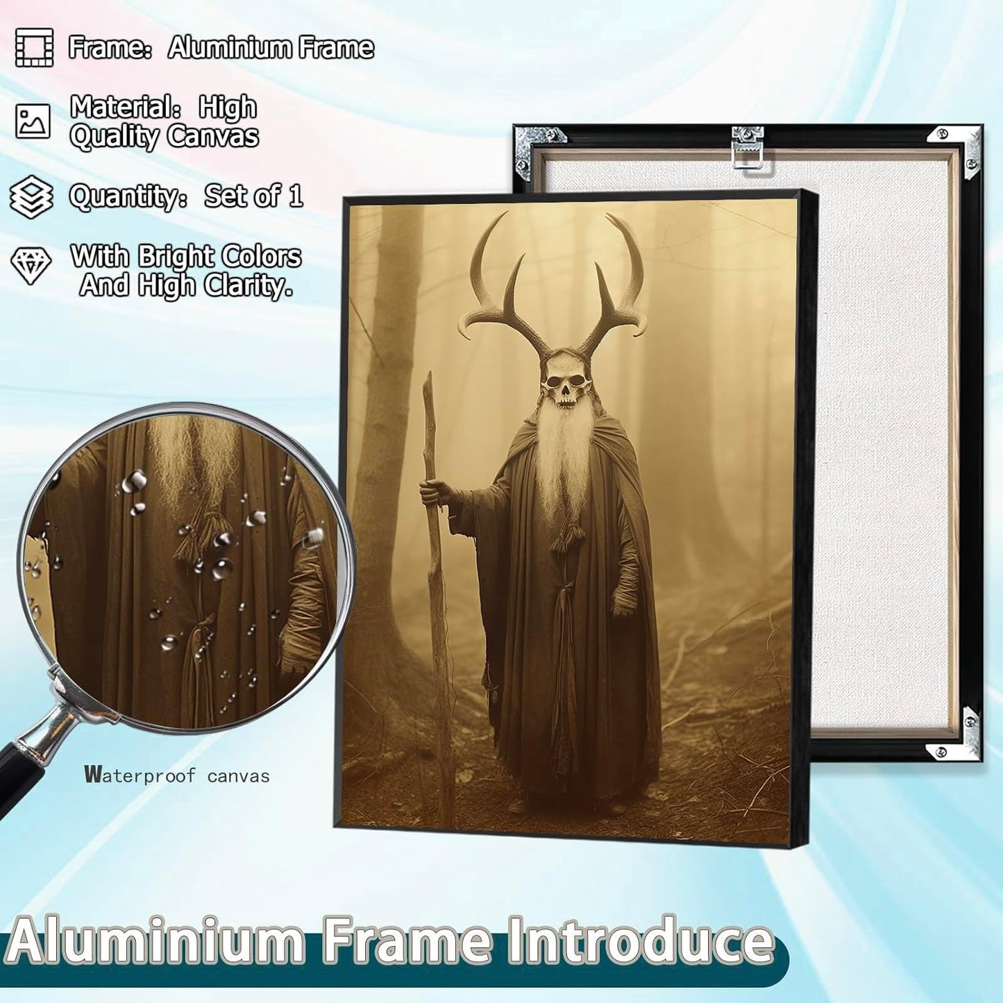 Skeleton Halloween Decor Occult Druid of the Forest Poster Canvas Wall Art Vintage Spooky Print Gothic Room Decor Dark Academia Decorations Bedroom Creepy Skull Picture 12X16inch Aluminum Framed