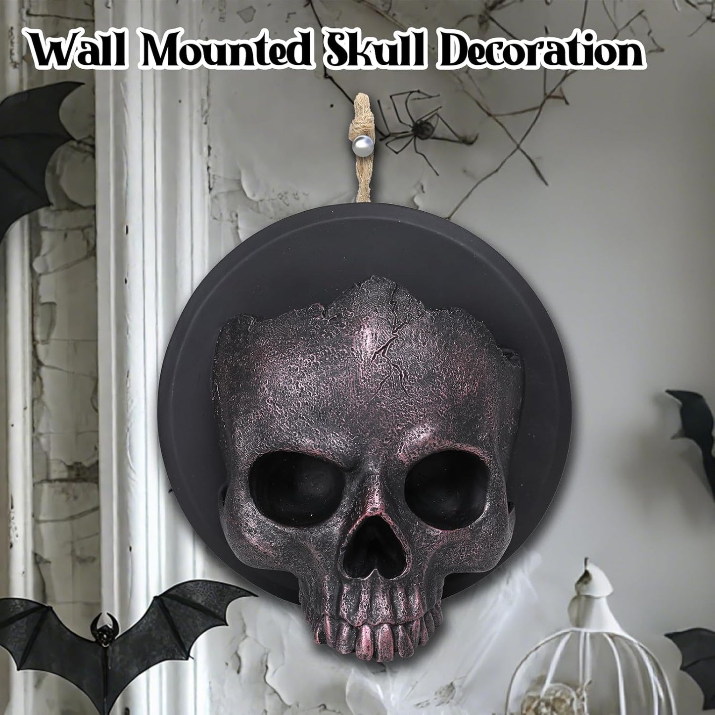 Ovewios Halloween Skull Decorations, Gothic Skeleton Head Hanging Wall Decor, Resin Creepy Skull Led Lights for Indoor Halloween Party Home Decorations