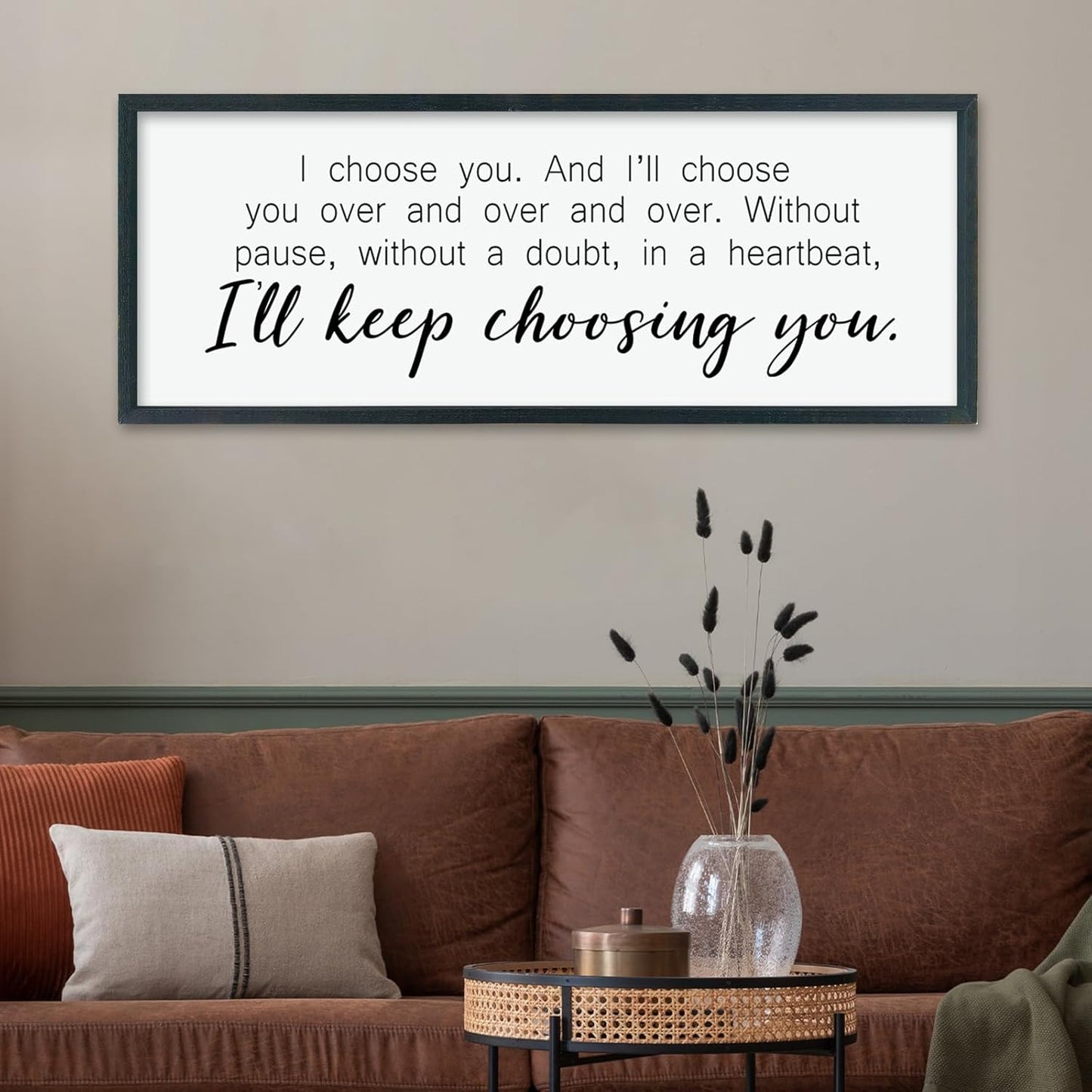 comurdyo I'll Keep Choosing You Sign 32"X12" for Master Bedroom Above Bed Wall Decor I Choose You Large Wood Framed Wall Hanging Art (Black)