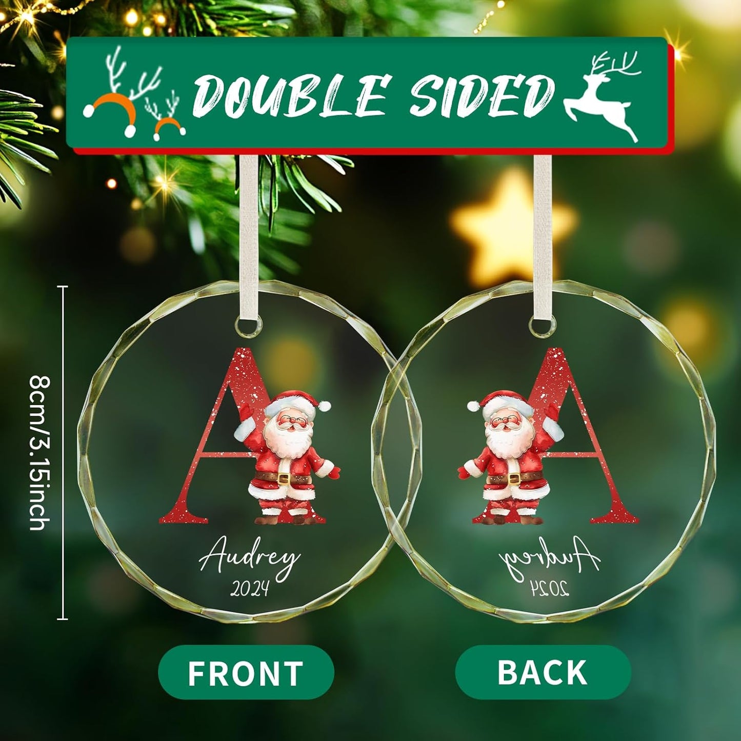 Personalized Christmas Ornaments with Initial Name, Acrylic Custom Monogram Initial A-Z Christmas Ornament 2025 for Kids Family Friends, Customized Letter Name Ornaments for Christmas Tree Decorations