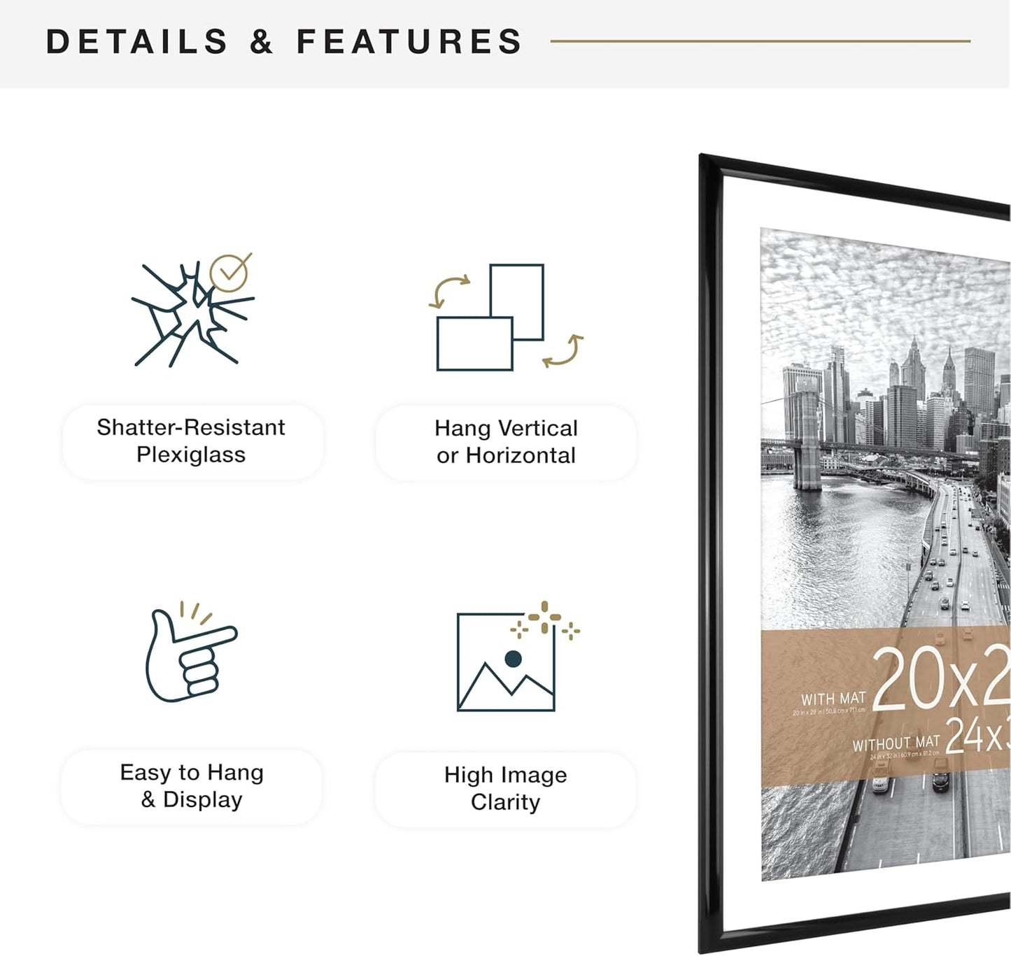 MCS Trendsetter 24x32 Matted Poster Frame with 20x28 Picture Display, Black Vertical & Horizontal Wall Hanging Large Picture Frame for Photos & Posters (1-Pack)