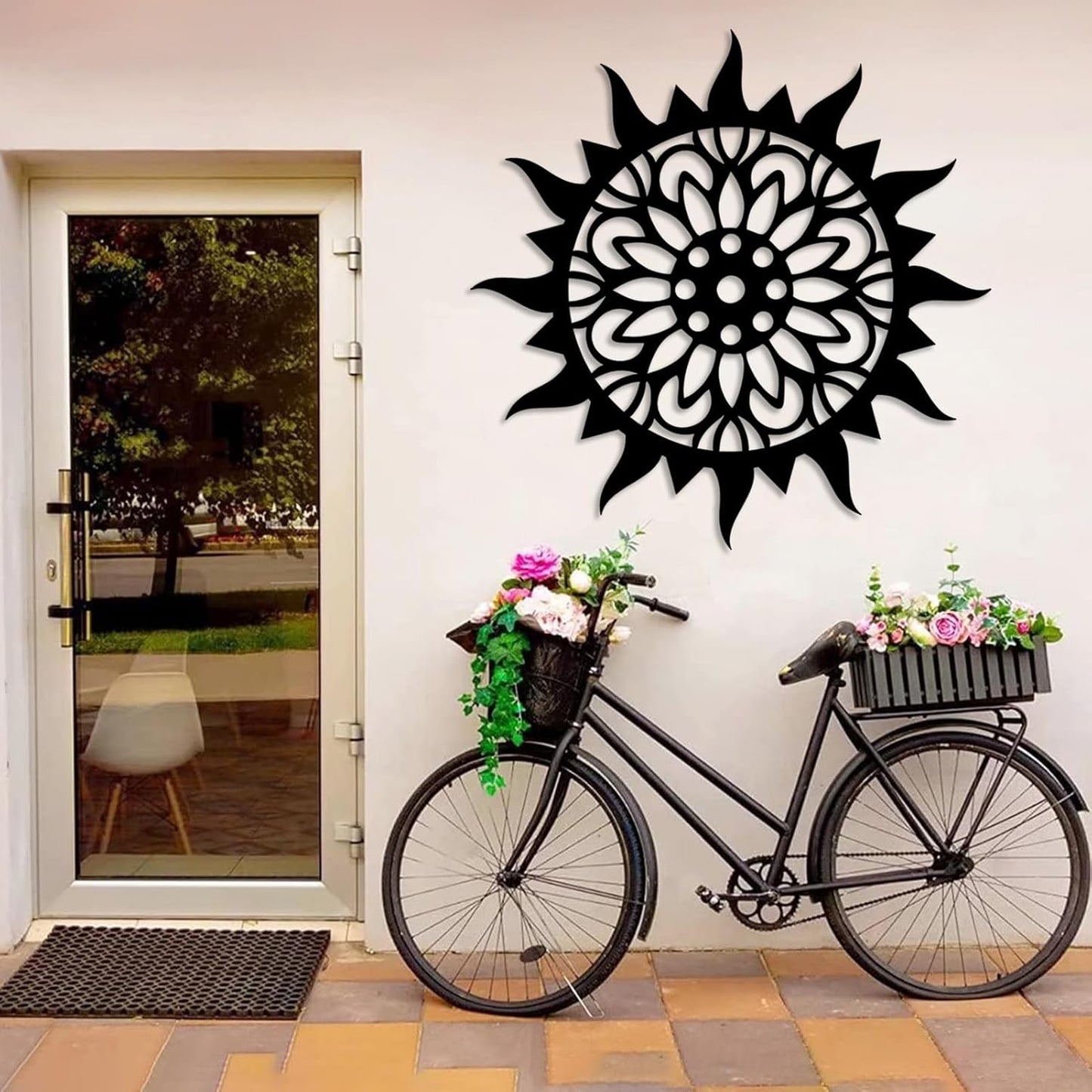 Sunburst Metal Wall Decor, Unique Sun Flower Design, Outdoor & Indoor Wall Art for Living Room, Bedroom, or Patio, Home Decor (White, 24"x24"|60x60cm)