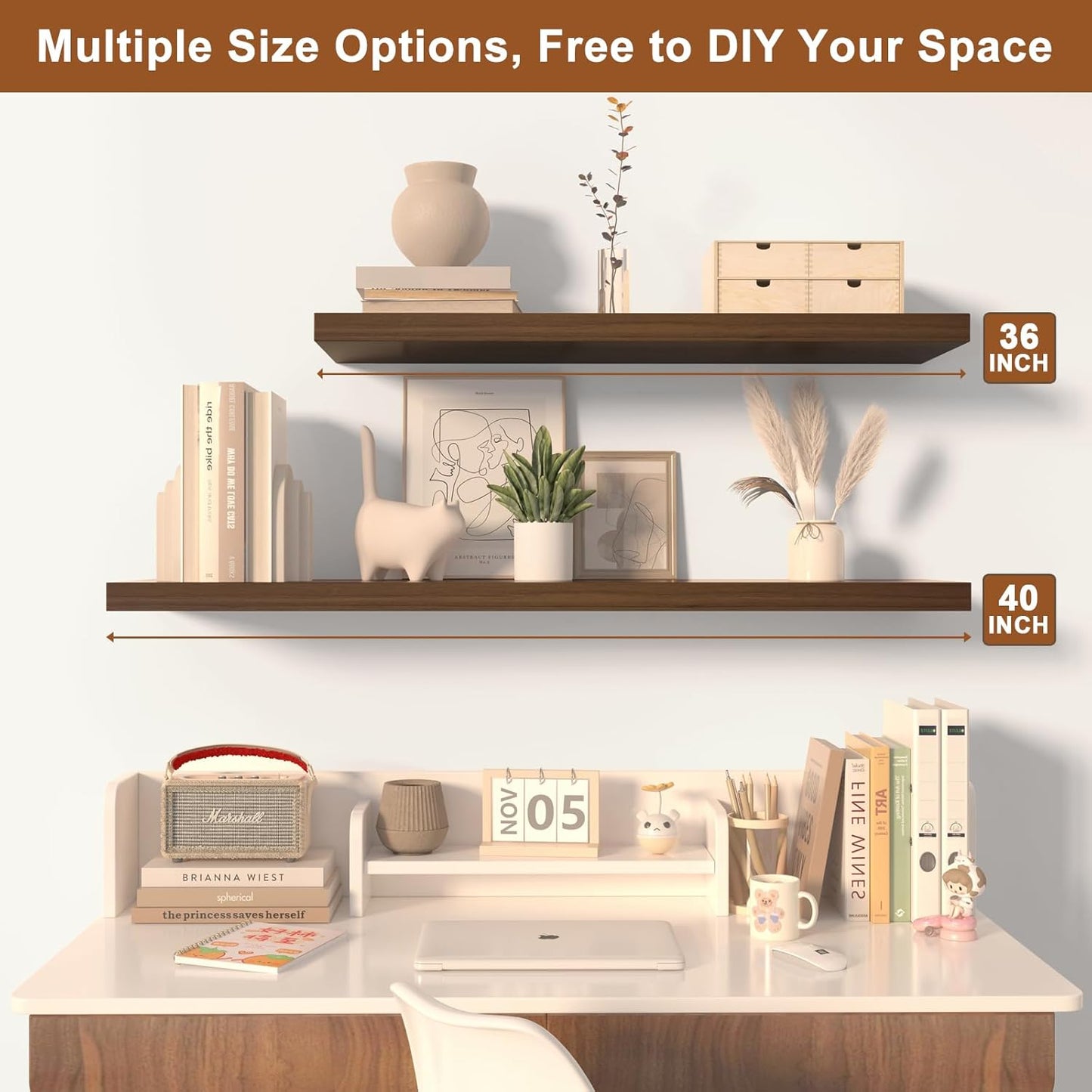 12 Inch Deep Floating Shelves for Wall 1 Pack Floating Shelves Large Storage Space Wall Mount Shelf for Living Room Kitchen Bathroom 36" W x 12" D x 1.2" H Rustic Brown