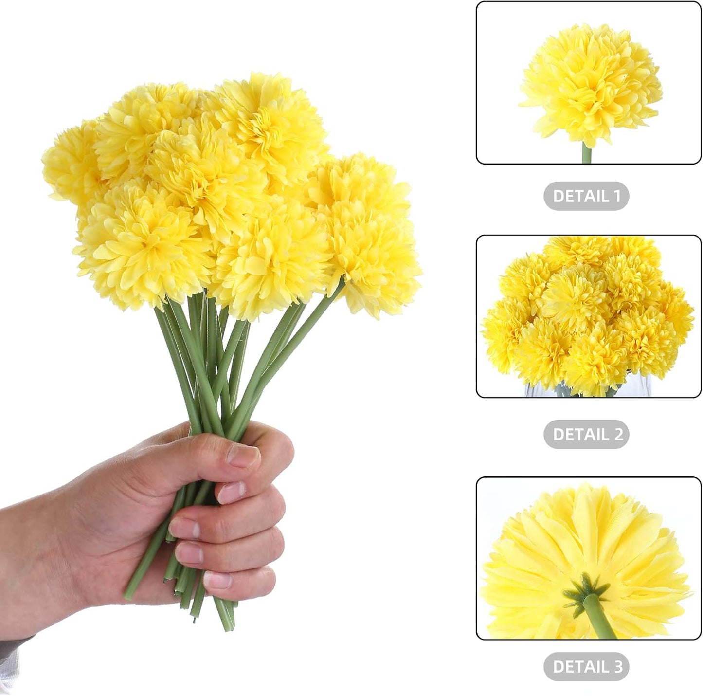 Kimura's Cabin 20Pcs Artificial Mums Flowers Fake Silk Chrysanthemum Balls Flower for Home Decor Easter Table Fall Bouquets Wedding Party DIY Decorations (Yellow)