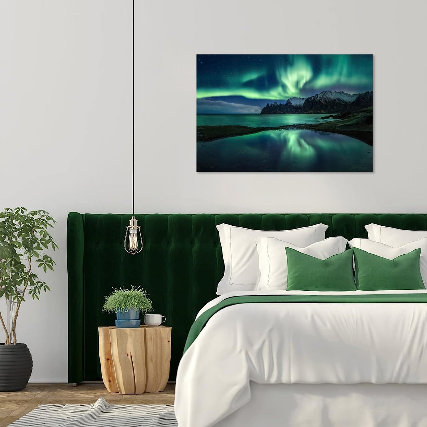Aurora Borealis Wall Art Painting for Office Bedroom Scenery Landscape Canvas Print Framed Picture Northern Lights Poster Artwork Ready to Hang (24.00"x36.00")